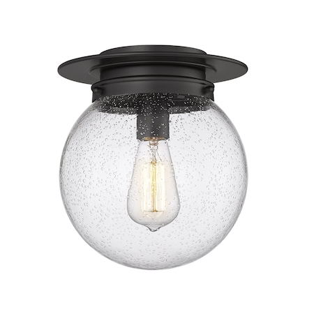 Z-Lite Calhoun Flush Mount, 1-Light, 9 In.W x 10.5 In.H, Matte Black/Clear Seedy 7506F9-MB